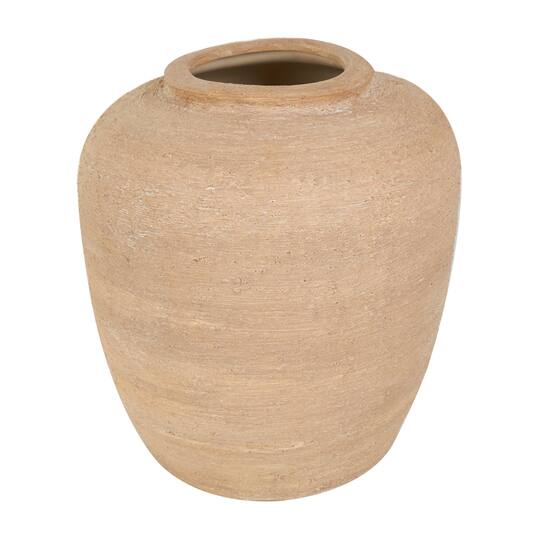 12" Beige Ceramic Wide Textured Vase